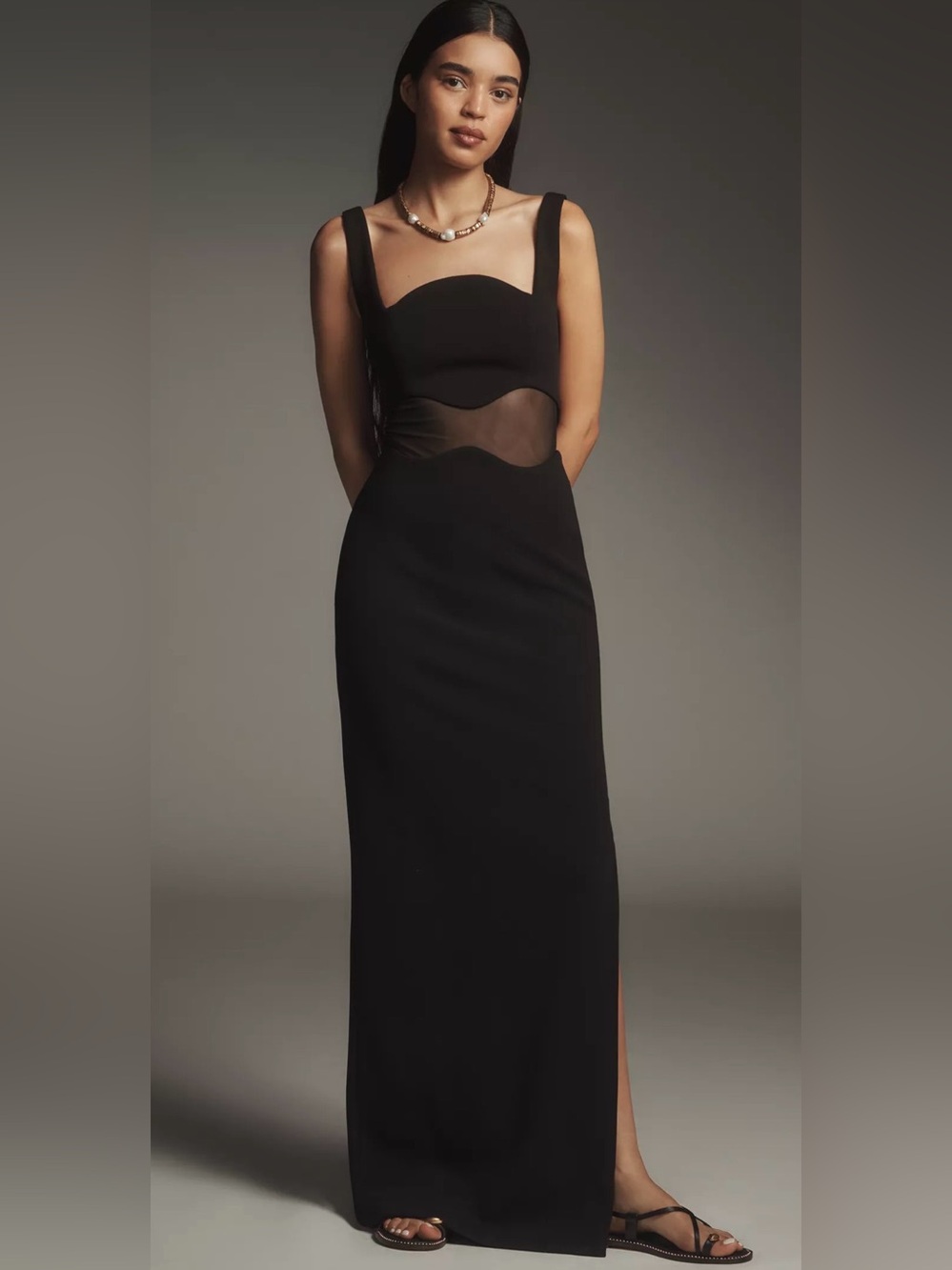 MISHA‎ Damita Sleeveless Sheer Panel Crepe Black Formal Maxi Dress EU 36 US S